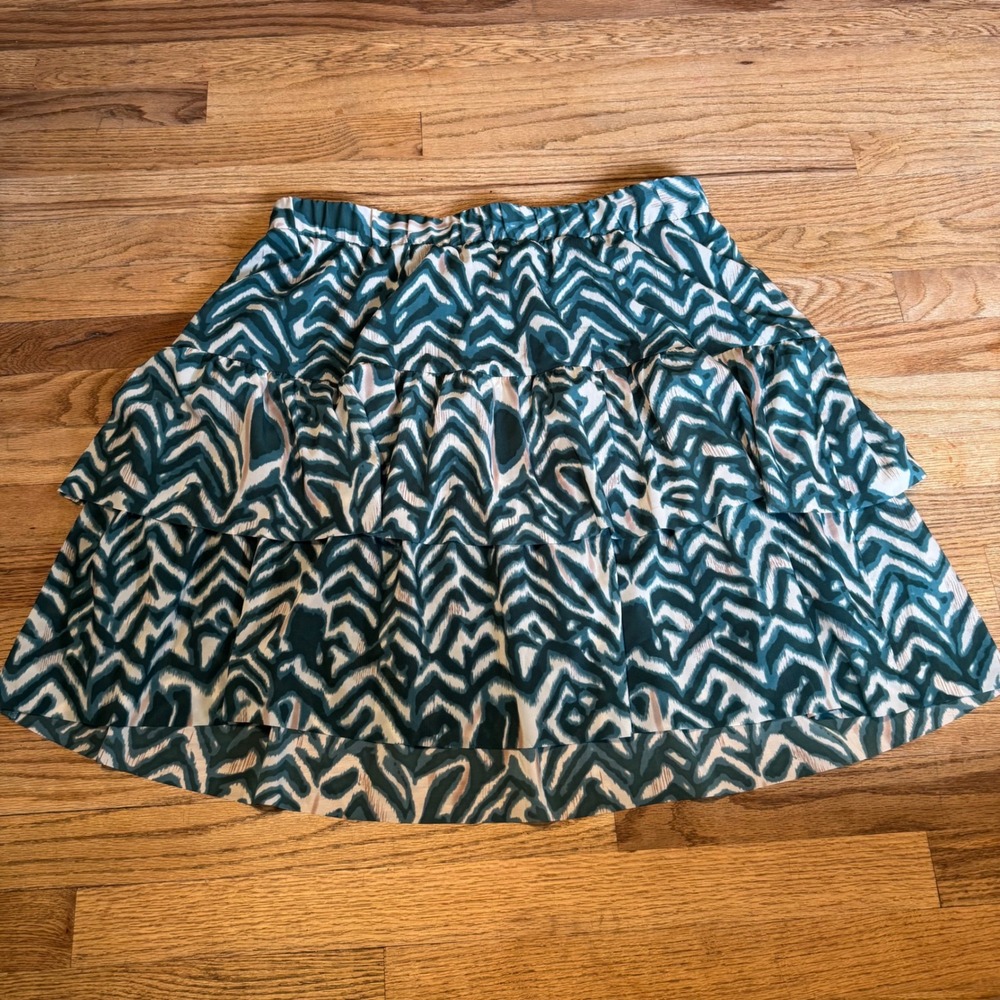 6th & Lane Womens Teal Abstract Ikat‎ Tiered Ruffle Mini Skirt Size 14/16 NWT